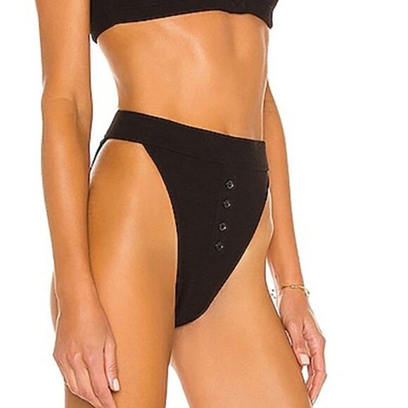 Tularosa Swim Bikini Black Rila Bottom Ribbed Cotton High Rise Beach Pool New XL - Picture 1 of 8